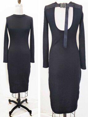 ZARA Women's Black Bondage Stretch Knit Tube Dress Long Sleeve Buckle M